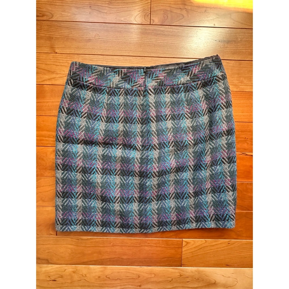 LL Bean Womens Wool Blend Plaid Mini Skirt Blue Grey Herringbone Size 6 283889 - Picture 3 of 7